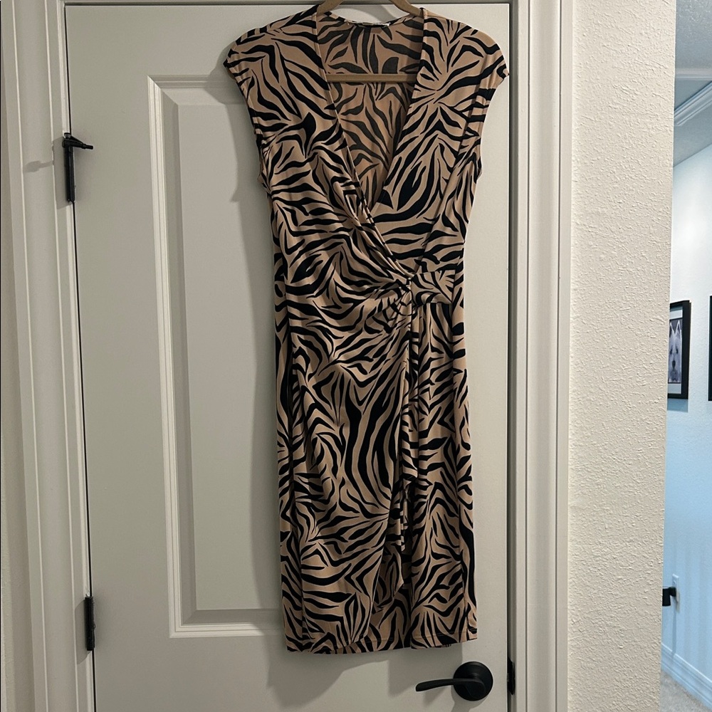 Maggy London Black and Tan Zebra Midi Dress